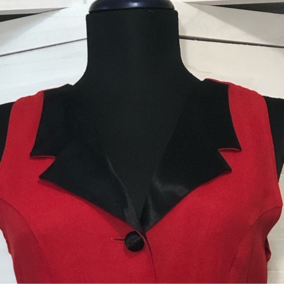 Vintage 80s 90s Audrey Hepburn style black red pencil sleeveless midi dress S - Picture 3 of 8